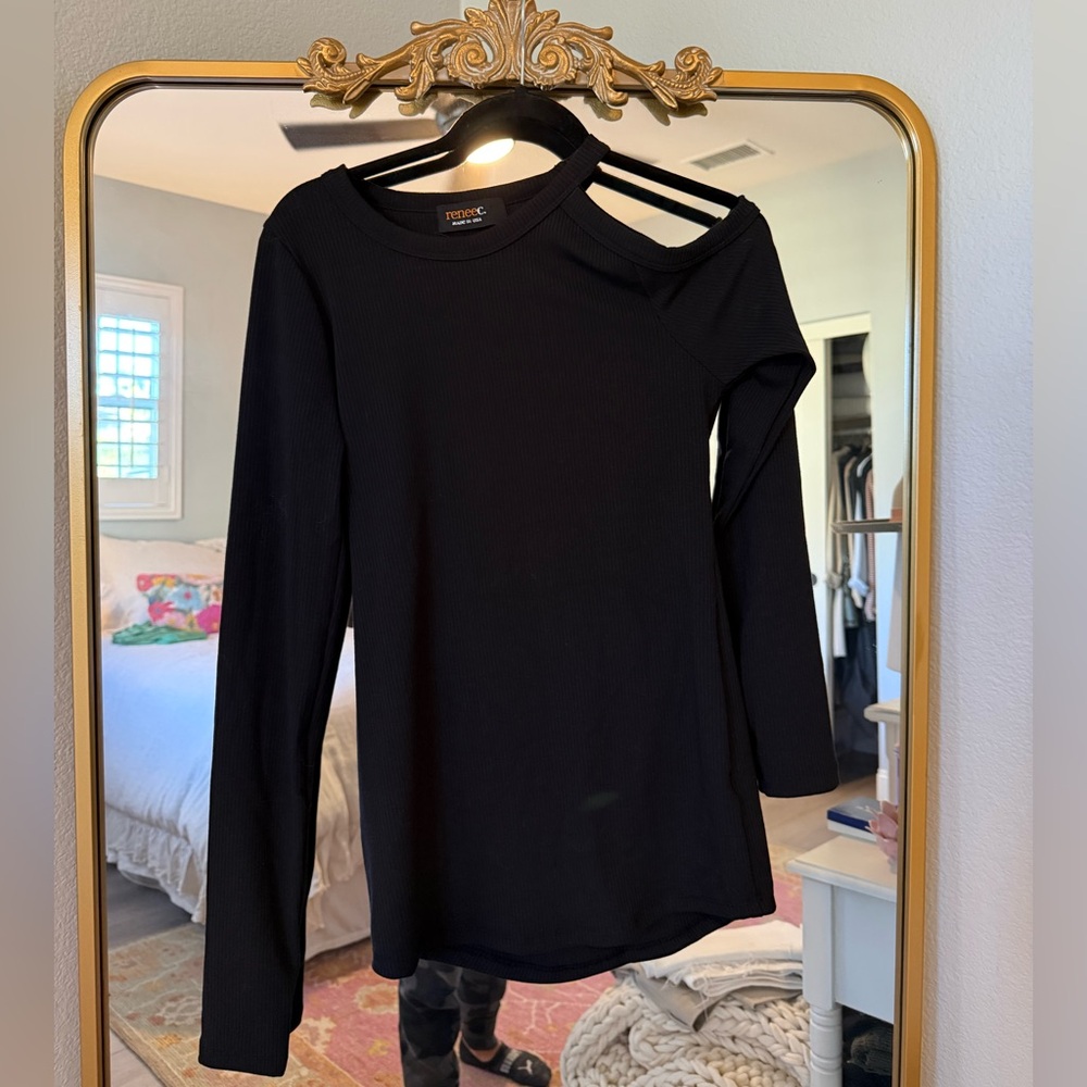 Renee C. Black Cut-Out Shoulder Top